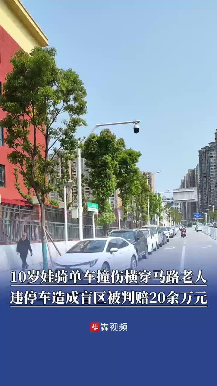 10岁娃骑车撞伤老人，一旁违停小车被判赔20余万元