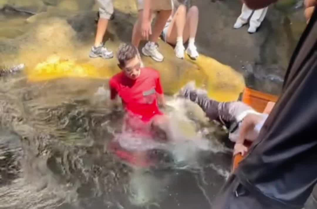 网友景区偶遇张继科打卡拍照，被游客不小心“滑铲”掉水里 张继科发文：假期出行，注意安全